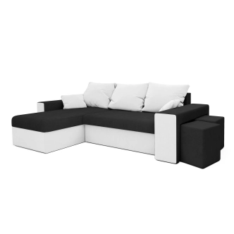 Rohová sedačka AGUDONG s taburety, černá/bílá