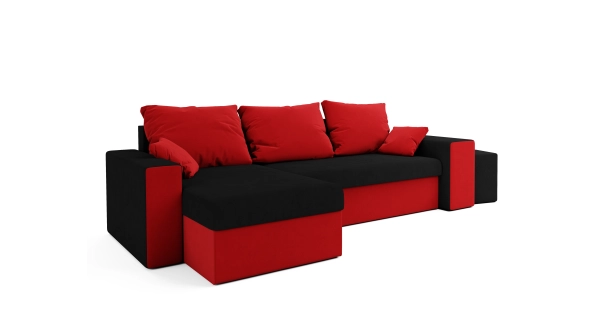 Rohová sedačka AGUDONG s taburety, černá/červená