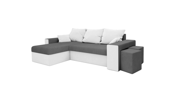 Rohová sedačka AGUDONG s taburety, šedá/bílá