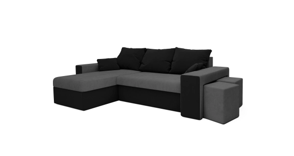 Rohová sedačka AGUDONG s taburety, šedá/černá