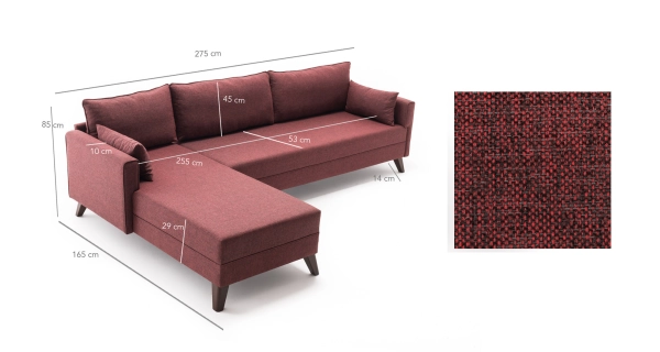 Rohová sedačka AMARA 1, levá, claret červená