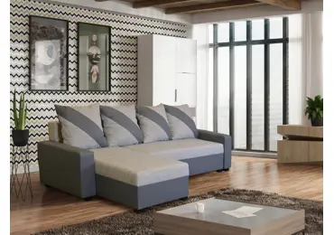 Rohová sedačka ASTANA, světle šedá látka/tmavě šedá ekokůže