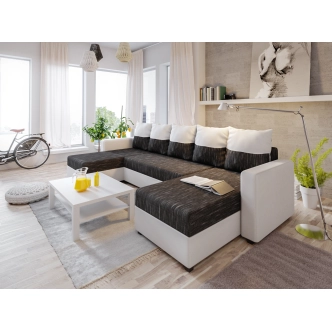 Rohová sedačka ASTANA U, černá látka/bílá ekokůže