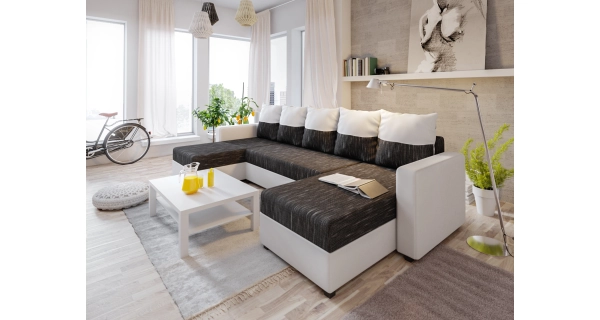 Rohová sedačka ASTANA U, černá látka/bílá ekokůže