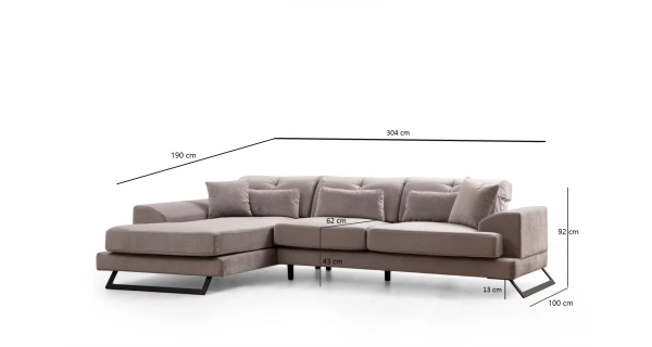 Rohová sedačka ATILLA, levá, světle šedá