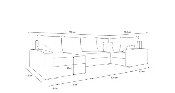 Rohová sedačka ATTIE LONG, pravá, černá/tmavě šedá