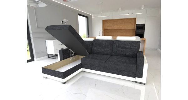 Rohová sedačka BELMAR, levá, černá/bílá