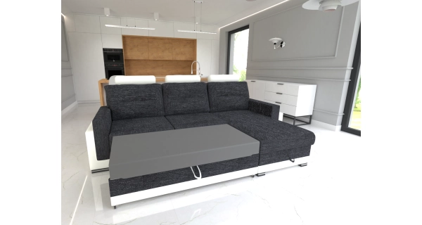 Rohová sedačka BELMAR, pravá, černá/bílá