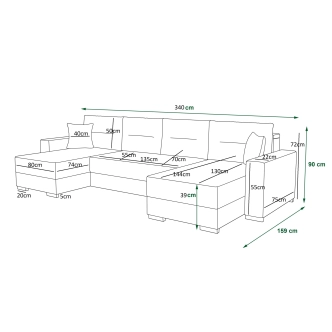 Rohová sedačka BUNTING, černá látka/černá ekokůže
