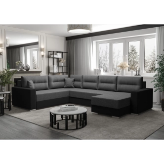 Rohová sedačka BUNTING U, tmavě šedá látka/černá látka