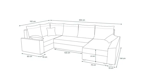Rohová sedačka BUSH LONG, levá, tmavě šedá/černá