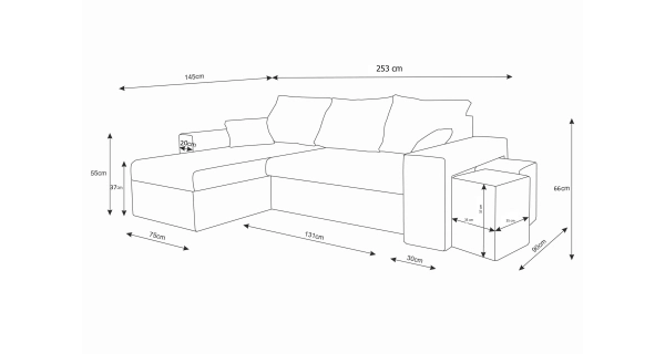 Rohová sedačka CHAMPNELLA s knihovnou a taburety, černá/bílá