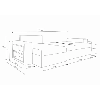 Rohová sedačka CHAMPNELLA s knihovnou a taburety, černá/bílá