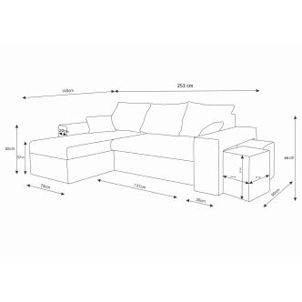 Rohová sedačka CHAMPNELLA s knihovnou a taburety, černá/červená