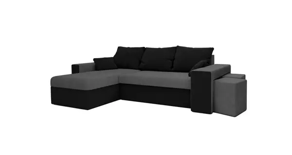 Rohová sedačka CHAMPNELLA s knihovnou a taburety,tmavě šedá/černá
