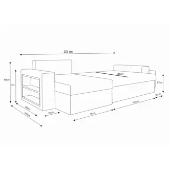 Rohová sedačka CHAMPNELLA s knihovnou a taburety,tmavě šedá/černá
