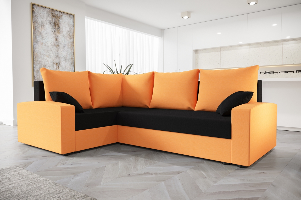 Levně Rohová sedačka ATTIE PLUS, levá, černá/oranžová