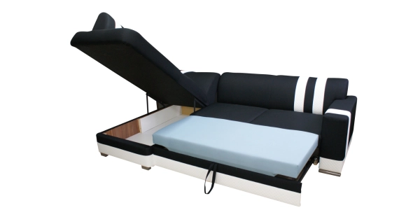 Rohová sedačka CHIKMAG levá, látka černá/bílá ekokůže