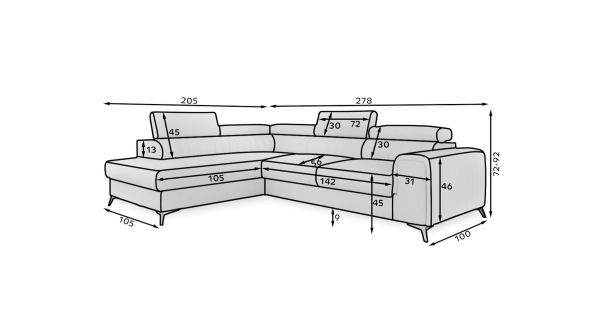 Rohová sedačka CURRAN 18, levá, tmavě šedá látka