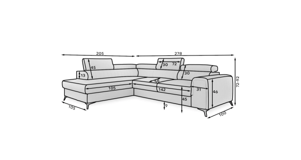 Rohová sedačka CURRAN 45, pravá, modrá látka