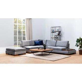 Rohová sedačka DARIUS s taburetem, levá, tmavě šedá