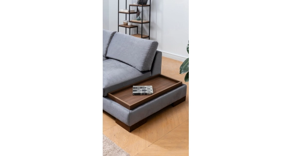 Rohová sedačka DARIUS s taburetem, levá, tmavě šedá