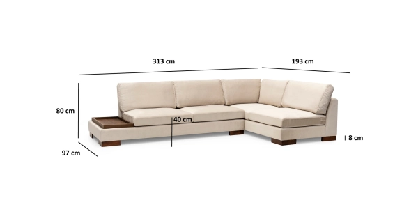 Rohová sedačka DARIUS s taburetem, pravá, béžová
