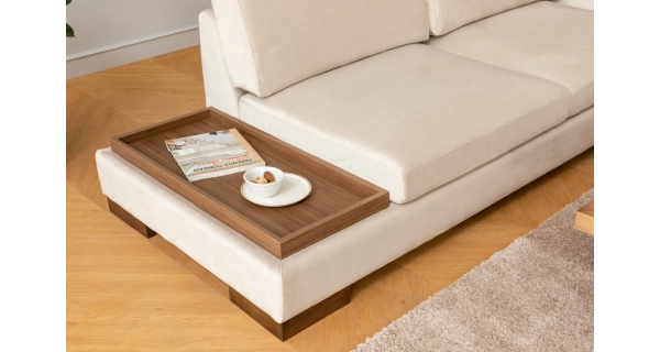 Rohová sedačka DARIUS s taburetem, pravá, béžová