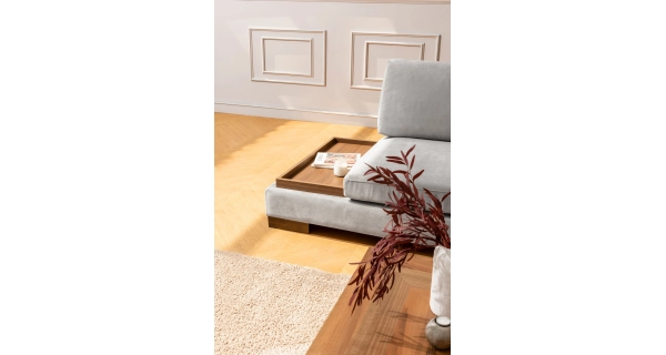 Rohová sedačka DARIUS s taburetem, pravá, světle šedá