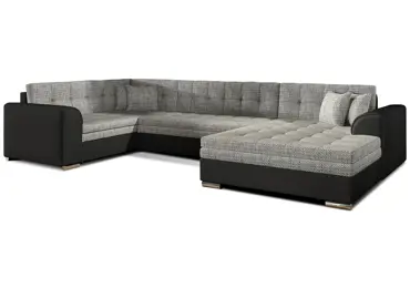 Rohová sedačka do U ESSLOR, pravá, šedá látka/černá ekokůže