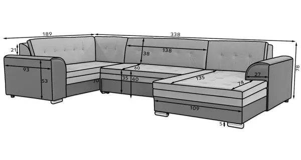 Rohová sedačka do U ESSLOR, pravá, šedá látka/černá ekokůže