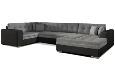 Rohová sedačka do U ESSLOR, pravá, světle šedá látka/černá ekokůže