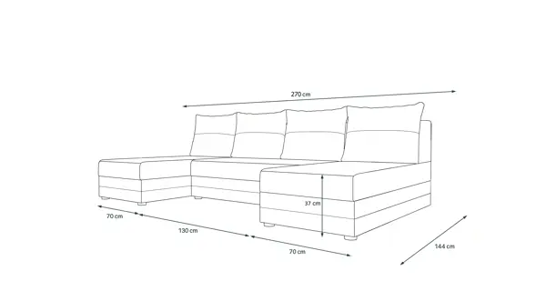 Rohová sedačka do U LEFHET, černá/tmavě šedá