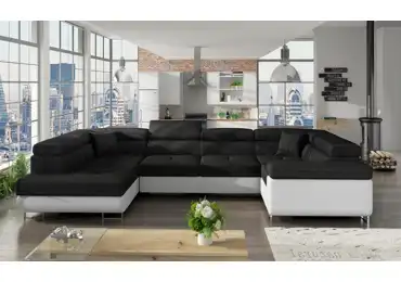 Rohová sedačka do U MOKAIT, levá, černá látka/bílá ekokůže