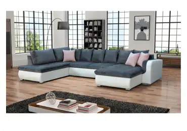 Rohová sedačka do U PARDUS levá, šedá látka/bílá ekokůže