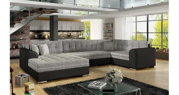 Rohová sedačka ESSLOR, levá, šedá látka/černá ekokůže