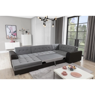 Rohová sedačka ESSLOR, levá, šedá látka/černá ekokůže