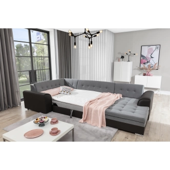 Rohová sedačka ESSLOR, pravá, šedá látka/černá ekokůže