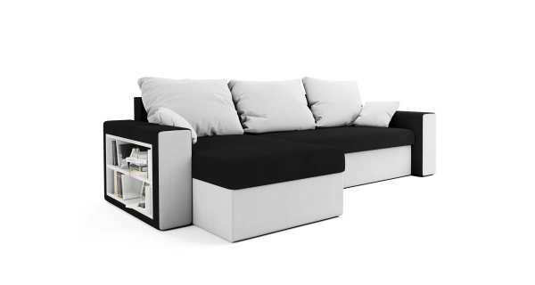 Rohová sedačka HALSTED s knihovnou, černá/bílá