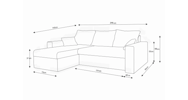 Rohová sedačka HALSTED s knihovnou, černá/bílá