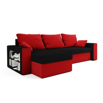 Rohová sedačka HALSTED s knihovnou, černá/červená