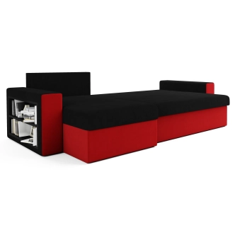 Rohová sedačka HALSTED s knihovnou, černá/červená