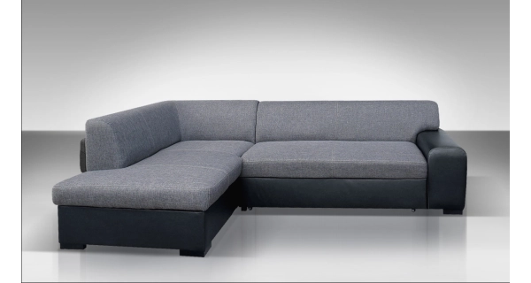 Rohová sedačka JERMAINE 3 levá, šedá látka/černá ekokůže