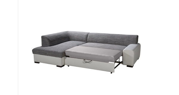 Rohová sedačka JERMAINE 3 levá, šedá látka/černá ekokůže