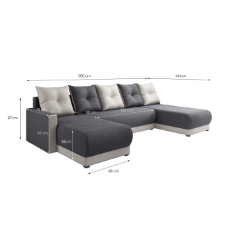 Rohová sedačka KAISON U 2, šedá látka/černá látka