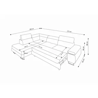 Rohová sedačka LAING L, levá, černá/bílá