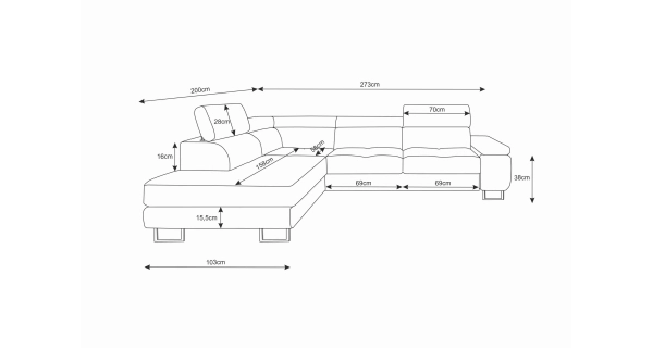 Rohová sedačka LAING L, levá, světle šedá/černá