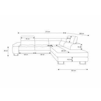 Rohová sedačka LAING L, pravá, černá/bílá