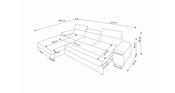 Rohová sedačka LAING MINI, levá, světle šedá/šedá