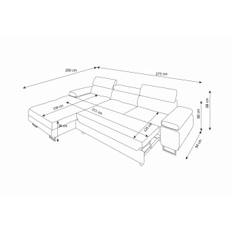 Rohová sedačka LAING MINI, levá, tmavě šedá/bílá